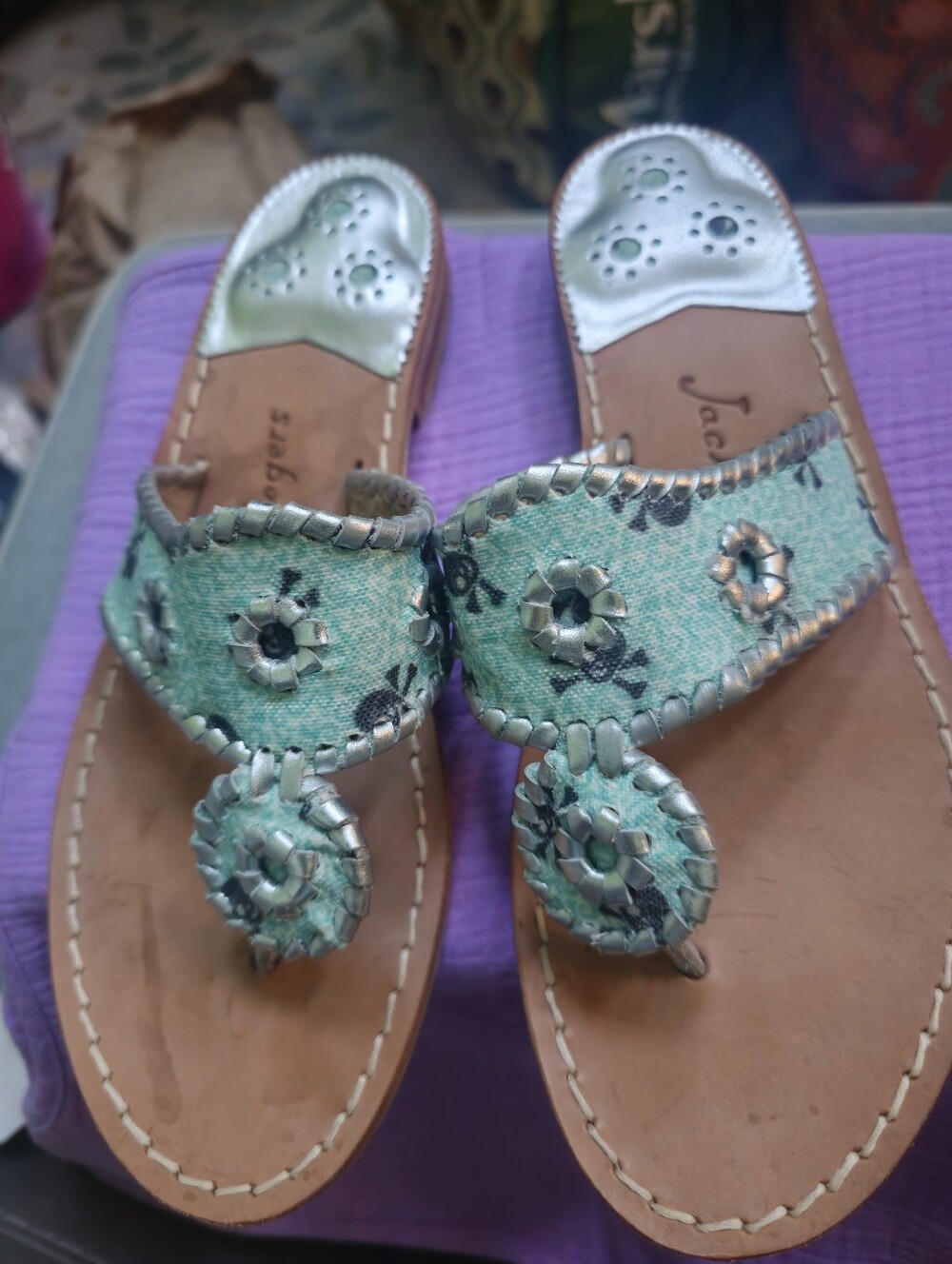 Jack Rogers "Jack's Pirate" Ltd Ed Skull Sandals - Turquoise Blue Size 8 VNDW